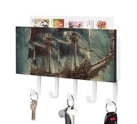 DWTJKMS Portachiavi nautico vintage a vela pirata per parete, stile fattoria, montaggio a parete con 5 ganci, portachiavi da appendere per ingresso o atrio, 18 cm di larghezza x 4,3 cm di altezza