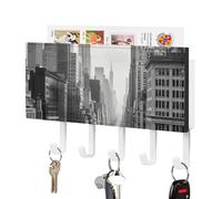 DWTJKMS Portachiavi New York bianco e nero per parete, stile fattoria, montaggio a parete con 5 ganci, portachiavi da appendere per ingresso o atrio, 18 cm di larghezza x 4,3 cm di altezza