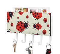 DWTJKMS Portachiavi rosso a forma di coccinella per parete, stile fattoria, montaggio a parete con 5 ganci, decorazione da parete, portachiavi da appendere per ingresso o atrio, 18 cm di larghezza x
