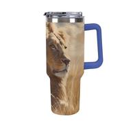 DWTJKMS Prairie Lion - Bicchiere in acciaio inox da 1,18 l, a prova di perdite, grande capacità, con manico, cannuccia a doppia parete, isolamento sottovuoto, riutilizzabile, mantiene freddo o caldo
