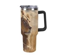 DWTJKMS Prairie Lion - Bicchiere in acciaio inox da 1,18 l, a prova di perdite, grande capacità, con manico, cannuccia a doppia parete, isolamento sottovuoto, riutilizzabile, mantiene freddo o caldo