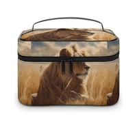 DWTJKMS Prairie Lion Makeup Bag, organizer per cosmetici, grande capacità portatile, borse da viaggio da donna, con manico e divisore