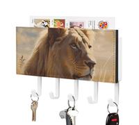 DWTJKMS Prairie Lion Portachiavi da parete, stile fattoria, montaggio a parete con 5 ganci, portachiavi decorativo da appendere per ingresso o atrio, 18 cm di larghezza x 4,3 cm di altezza