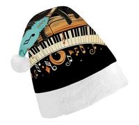DWTJKMS Quattro gatti neri sdraiati sulla tastiera del pianoforte cappello di Babbo Natale classico cappello di Natale spesso cappello di Natale divertente cappello per le vacanze per adulti unisex
