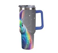 DWTJKMS Rainbow Rabbit - Bicchiere in acciaio inox da 1,18 l, a prova di perdite, grande capacità, con manico, cannuccia a doppia parete, isolamento sottovuoto, riutilizzabile, mantiene freddo o caldo
