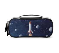 DWTJKMS Rocket in Space Borsa per il trucco in pelle portatile Piccolo organizzatore cosmetico impermeabile borse da toilette pennelli matite e accessori per il trucco da viaggio