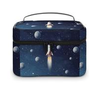 DWTJKMS Rocket in Space Makeup Bag, Cosmetic Organizer Case Grande Capacità Portatile Make Up Borse Donne Viaggio Toiletry Borse con Manico E Divisore