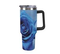 DWTJKMS Romantico blu rosa in acciaio inox Tumbler 1,18 oz a prova di perdite grande capacità tazza auto con manico cannuccia doppia parete sottovuoto tazza isolante riutilizzabile mantiene freddo o