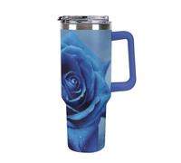 DWTJKMS Romantico Blue Rose - Bicchiere in acciaio inox da 1,18 l, a prova di perdite, grande capacità, con manico, cannuccia, a doppia parete, sottovuoto, riutilizzabile, mantiene freddo o caldo in