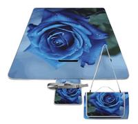DWTJKMS Romantico tappetino da picnic con rose blu, tappetino pieghevole impermeabile con borsa tote grande tappetino da picnic all'aperto 147,3 x 147,3 cm coperta da campeggio per spiaggia, parco