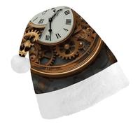DWTJKMS Rusty Steampunk Clock Cappello di Babbo Natale Classico Cappello di Natale Addensare Natale Party Hat Divertente Cappello Vacanze per Unisex Adulti