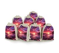 DWTJKMS Sacchetti regalo con tramonto sulla spiaggia, 8 pezzi, portatili, piccoli, con coulisse, riutilizzabili, in cotone e lino, per matrimoni, viaggi, ufficio, allenamento (unisex)
