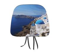 DWTJKMS Santorini - Coprisedile per auto, motivo isola greca, vista mare, 1 pezzo, regolabile, riutilizzabile, accessorio per interni auto, grazioso e vintage, protezione per poggiatesta auto, per la