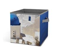 DWTJKMS Santorini - Organizer a forma di cubo con isola greca, vista mare, pieghevole, in tessuto spesso, adatto per casa, ufficio, guardaroba, abbigliamento e giocattoli