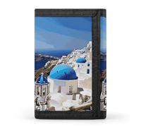 DWTJKMS Santorini - Portafoglio minimalista con vista sul mare dell'isola greca, da uomo, sottile, a 3 pieghe, alla moda, antifurto, per carte e contanti