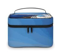 DWTJKMS Santorini - Trousse per trucchi con vista sul mare, con isola greca, grande capacità, portatile, da donna, con manico e divisore