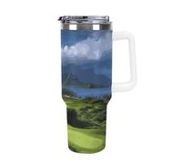 DWTJKMS Scenic Hawaii Golf Tropical - Bicchiere da auto in acciaio inox da 1,18 l, a prova di perdite, grande capacità, con manico, cannuccia a doppia parete, isolamento sottovuoto, riutilizzabile