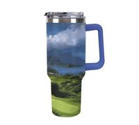 DWTJKMS Scenic Hawaii Golf Tropical - Bicchiere da auto in acciaio inox da 1,18 l, a prova di perdite, grande capacità, con manico, cannuccia a doppia parete, isolamento sottovuoto, riutilizzabile