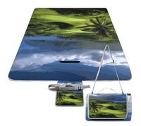 DWTJKMS Scenic Hawaii Golf Tropical Picnic Mat, pieghevole impermeabile sabbia Mat con Tote Bag Large Outdoor Picnic Mats 147,3 x 147,3 cm coperta da campeggio per spiaggia, parco, viaggi