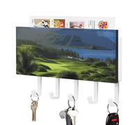 DWTJKMS Scenic Hawaii Golf Tropical Portachiavi per parete, stile fattoria, montaggio a parete con 5 ganci, decorazione da parete per ingresso o atrio, 18 cm di larghezza x 4,3 cm di altezza