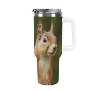 DWTJKMS Scoiattolo in acciaio inox da 1,18 l, a prova di perdite, grande capacità, tazza per auto con manico e cannuccia, a doppia parete, riutilizzabile, mantiene freddo o caldo, stile bianco