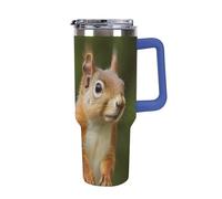 DWTJKMS Scoiattolo in acciaio inox da 1,18 l, a prova di perdite, grande capacità, tazza per auto con manico e cannuccia, a doppia parete, riutilizzabile, mantiene freddo o caldo, stile blu scuro