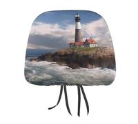 DWTJKMS Sea Lighthouse, 2 copri poggiatesta per auto, regolabili, riutilizzabili, accessori per interni auto, stile vintage, per la maggior parte delle auto