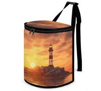 DWTJKMS Sea Lighthouse in Sunset Car Trash Can con coperchio Grande capacità Appeso Auto Trash Bin a prova di perdite Impermeabile Pattumiera Auto Must Haves Accessori interni