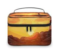 DWTJKMS Sea Lighthouse in Sunset Trousse per trucchi, organizer per cosmetici, grande capacità portatile, borse da viaggio da donna, con manico e divisore