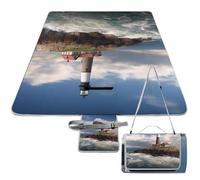 DWTJKMS Sea Lighthouse, tappetino da picnic pieghevole e impermeabile, con borsa grande, tappetino da picnic all'aperto, 147,3 x 147,3 cm, coperta da campeggio per spiaggia, parco, viaggi
