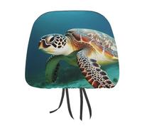 DWTJKMS Set di 2 copri poggiatesta per auto, motivo tartaruga marina, regolabili, riutilizzabili, accessori per interni auto, stile vintage, per la maggior parte delle auto