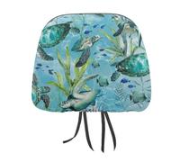 DWTJKMS Set di 2 copri poggiatesta per auto, regolabili, riutilizzabili, accessori per interni auto, motivo tartaruga marina, protezione per poggiatesta auto, stile vintage, per la maggior parte delle