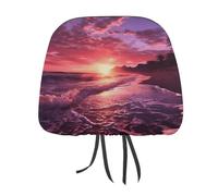 DWTJKMS Set di 2 copri poggiatesta per auto, regolabili, riutilizzabili, accessori per interni auto, motivo spiaggia e tramonto, protezione per poggiatesta auto, stile vintage, per la maggior parte