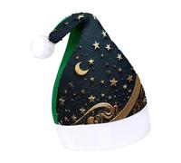 DWTJKMS Sfondo dorato e luna crescente cappello di Babbo Natale classico pelliccia cappello di Natale addensare cappello festa di Natale con paillettes divertente vacanza inverno Cap