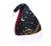 DWTJKMS Sfondo dorato e luna crescente cappello di Babbo Natale classico pelliccia cappello di Natale addensare cappello festa di Natale con paillettes divertente vacanza inverno Cap