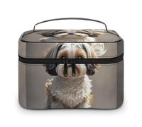 DWTJKMS Shih Tzu Borsa per il trucco con cane, organizer per cosmetici, grande capacità portatile, borse da viaggio da donna, con manico e divisore