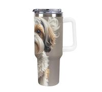 DWTJKMS Shih Tzu Dog - Bicchiere in acciaio inox da 1,18 l, a prova di perdite, grande capacità, con manico, cannuccia a doppia parete, isolamento sottovuoto, riutilizzabile, mantiene freddo o caldo