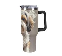 DWTJKMS Shih Tzu Dog - Bicchiere in acciaio inox da 1180 ml, a prova di perdite, grande capacità, con manico, cannuccia a doppia parete, isolamento sottovuoto, riutilizzabile, mantiene freddo o caldo