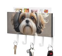 DWTJKMS Shih Tzu Portachiavi da parete per cane, stile fattoria, montaggio a parete con 5 ganci, portachiavi da appendere per ingresso o atrio, 18 cm di larghezza x 4,3 cm di altezza