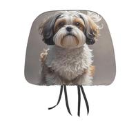 DWTJKMS Shih Tzu - Set di 2 copri poggiatesta per auto, regolabili, riutilizzabili, accessori per interni auto, stile vintage, per la maggior parte delle auto