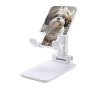 DWTJKMS Shih Tzu - Supporto per telefono cellulare per cani, pieghevole, regolabile in altezza, portatile, per tutti gli smartphone, colore: bianco