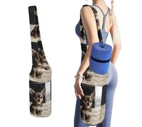 DWTJKMS Simpatica borsa per tappetino da yoga a forma di chihuahua, in tela resistente, con tasca per bottiglia d'acqua e tasca inferiore bagnata, adatta alla maggior parte dei tappetini da yoga