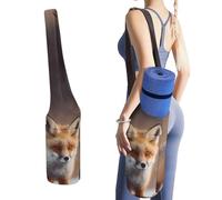 DWTJKMS Simpatica borsa per tappetino da yoga con volpe, in tela resistente, con tasca per bottiglia d'acqua e borsa bagnata inferiore, adatta alla maggior parte dei tappetini da yoga