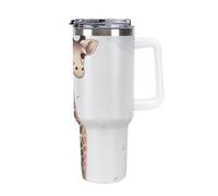 DWTJKMS Simpatica giraffa in acciaio inox Tumbler 1,18 once a prova di perdite grande capacità tazza auto con manico cannuccia doppia parete sottovuoto tazza isolante riutilizzabile mantiene freddo o