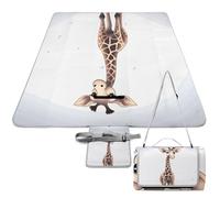 DWTJKMS Simpatica tappetino da picnic con giraffa, pieghevole, impermeabile, con borsa per tote, grande tappetino da picnic all'aperto, 147,3 x 147,3 cm, coperta da campeggio per spiaggia, parco