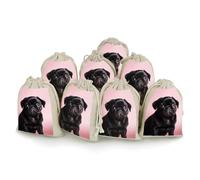 DWTJKMS Simpatici sacchetti regalo a forma di carlino nero, 8 pezzi, portatili, piccoli, con coulisse, riutilizzabili, in cotone e lino, per matrimoni, viaggi, ufficio, allenamento (unisex)