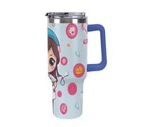 DWTJKMS Simpatico bicchiere da infermiera in acciaio inox, 1,18 l, a prova di perdite, grande capacità, con manico, cannuccia a doppia parete, isolamento sottovuoto, riutilizzabile, mantiene freddo o