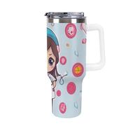 DWTJKMS Simpatico bicchiere da infermiera in acciaio inox da 1,18 l, a prova di perdite, grande capacità, tazza per auto con manico e cannuccia, a doppia parete, riutilizzabile, mantiene freddo o