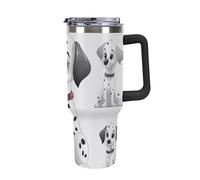 DWTJKMS Simpatico bicchiere dalmata in acciaio inox da 1,18 l, a prova di perdite, grande capacità, tazza per auto con manico e cannuccia, a doppia parete, riutilizzabile, mantiene freddo o caldo