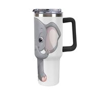 DWTJKMS Simpatico bicchiere in acciaio inox a forma di elefante in stile cartone animato, 1,18 l, a prova di perdite, grande capacità, con manico, cannuccia a doppia parete, riutilizzabile, mantiene